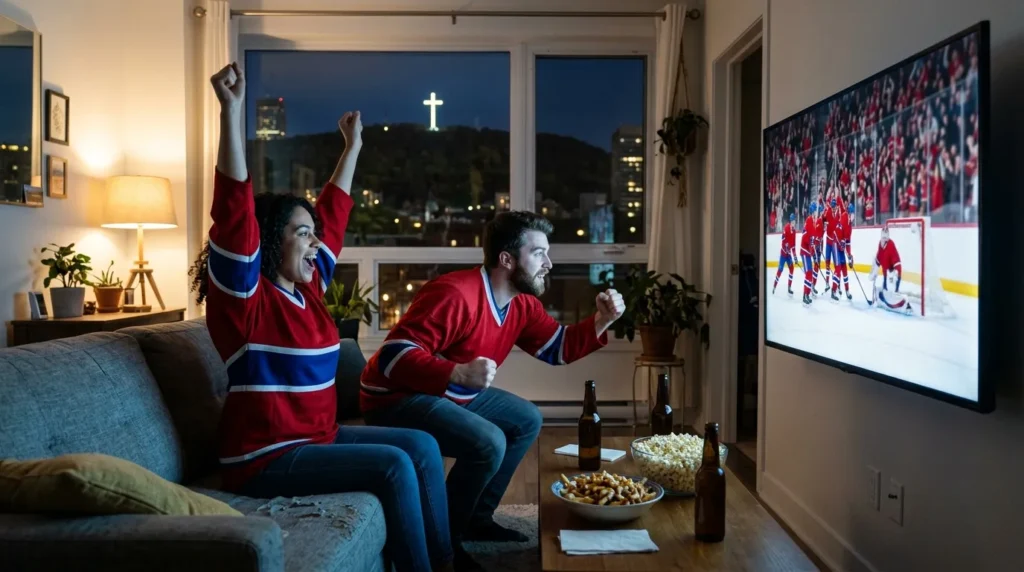 Partisans du Canadien qui regardent un match sur TVA Sports Direct