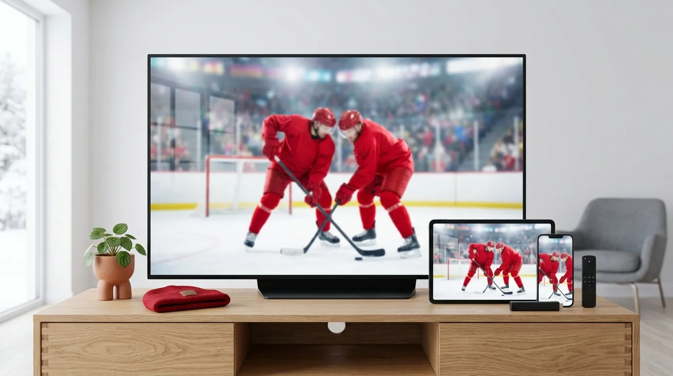 LNH Prime Video français sur télé intelligente, boîtier de diffusion et téléphone