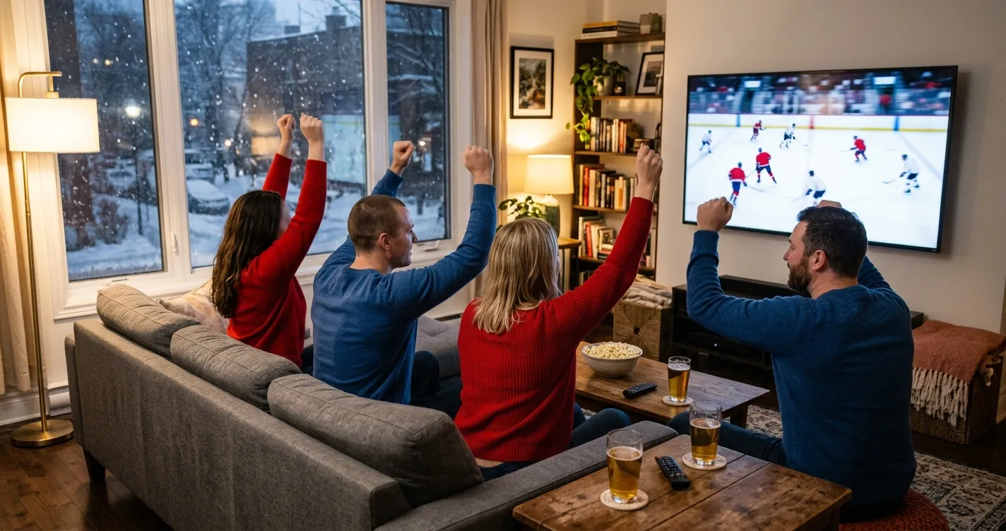 Où regarder le Canadien en 2026-27 : partisans devant un match de hockey à la télé